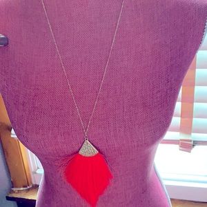 Neon orange feather like long necklace